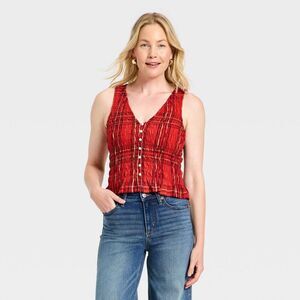 Universal Thread - Women's Blouse - Universal Thread Red Plaid XS Red
